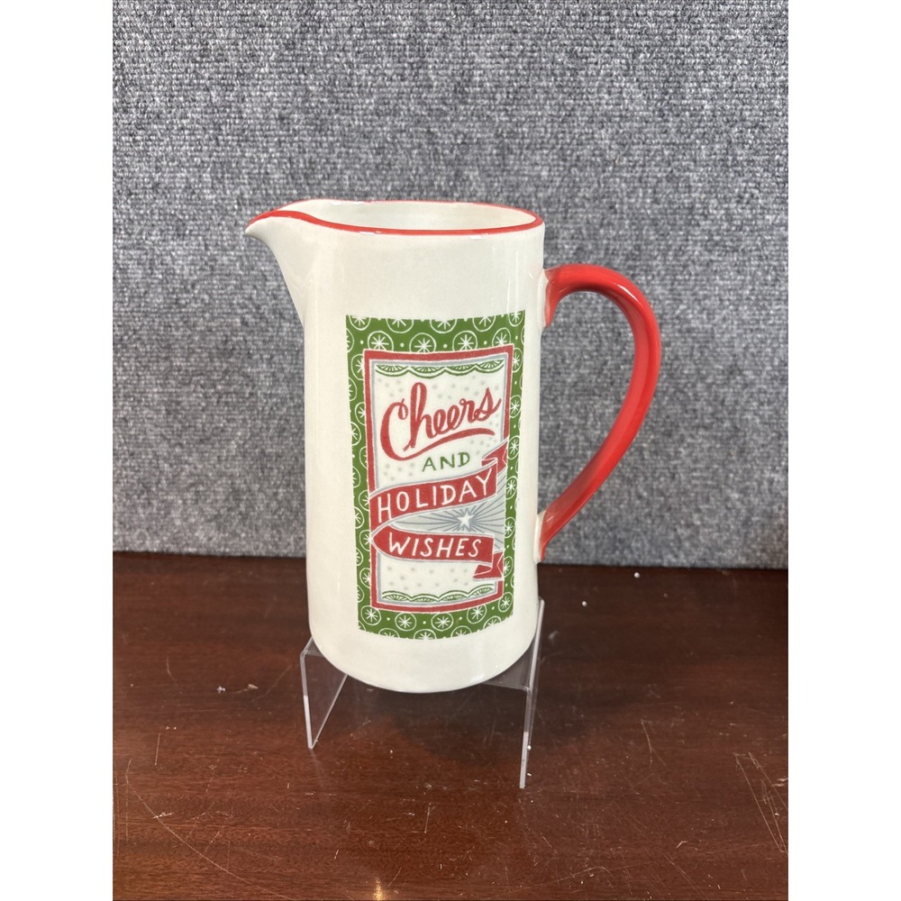 Christmas Pitcher /‎ Vase Lori Siebert Cheers And Holiday Wishes 8 1/2"